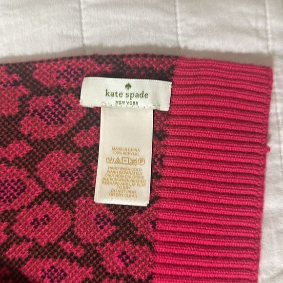 kate spade Large Fuchsia Pink Black Rust Brown Cheetah Animal Print Knit Scarf - Picture 4 of 7